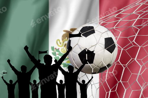 Preview: Silhouettes Of Soccer Fans With Flag Of Mexico .Cheer Concept