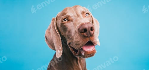Preview: Weimaraner dog looking at camera with open mouth