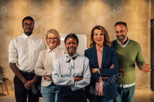 Preview: Portrait of interracial confident businesspeople smiling at camera.