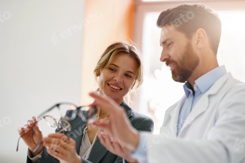 Preview: The ophthalmologist helps the client to choose a more suitable spectacle frame