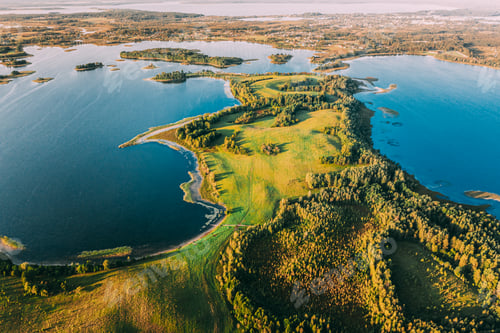Preview: Braslaw Or Braslau, Vitebsk Voblast, Belarus. Aerial View Of Nedrava Lake, Green Forest And Meadow