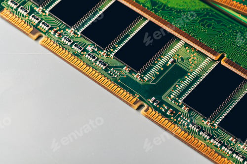 Preview: Green circuit board of a computer close up