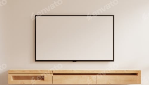 Preview: TV 4K flat screen lcd on wooden cabinet