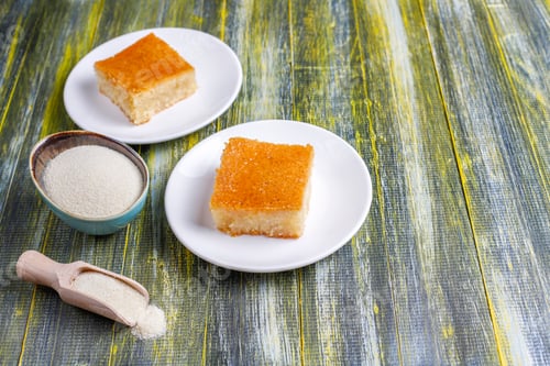 Preview: Homemade turkish dessert semolina cake.