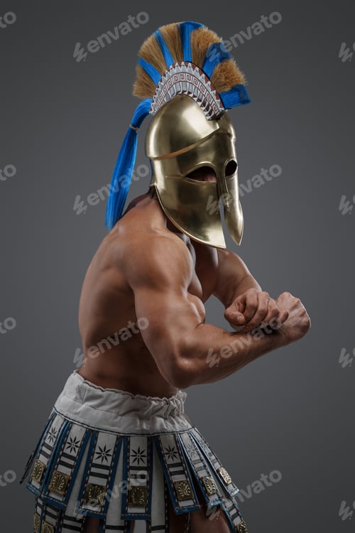 Preview: Powerful greek warrior with perfect body and plumed helmet