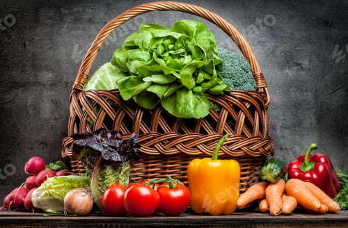 Preview: Fresh organic vegetables on rustic background