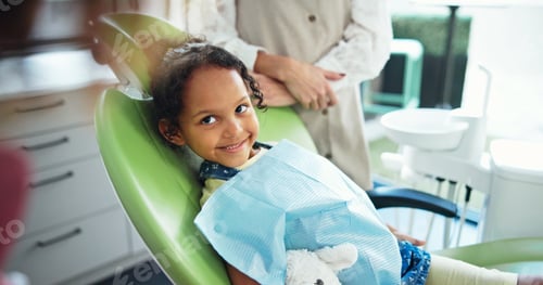 Preview: Dentist, happy and child in clinic consulting for toothache, teeth cleaning and wellness. Healthcar