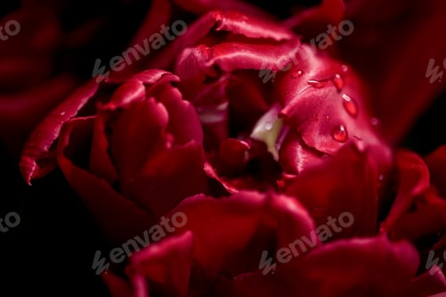 Preview: Opened pink tulip with water drops. Macro flower. natural flower background