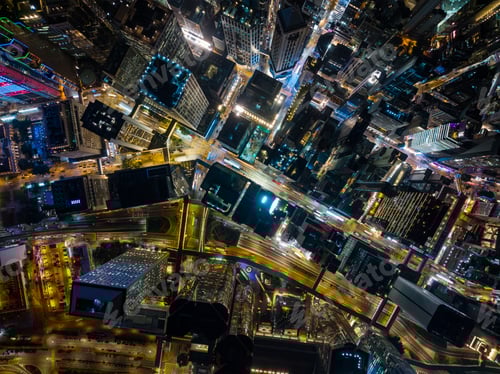 Preview: Top down view of the compact city in central of Hong Kong in the evening