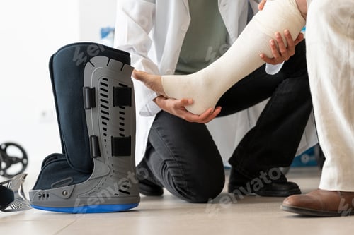 Preview: Man tries on an orthopedic boot at the pharmacy