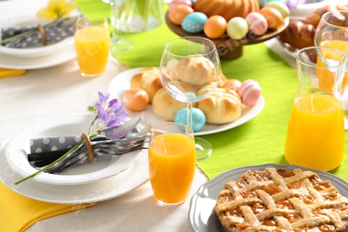 Preview: Festive Easter table setting with traditional meal