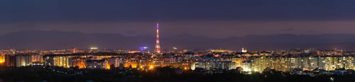 Preview: Wide panorama, aerial night view of modern tourist Ivano-Frankivsk city