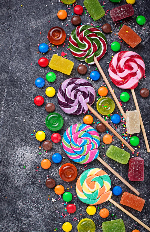 Preview: Assortment of colorful candies and lollipops