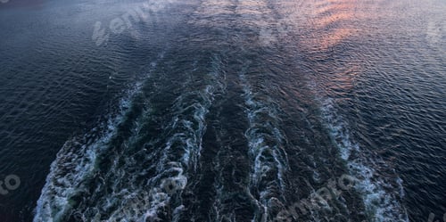 Preview: Rear view from ship to sea and sunset.