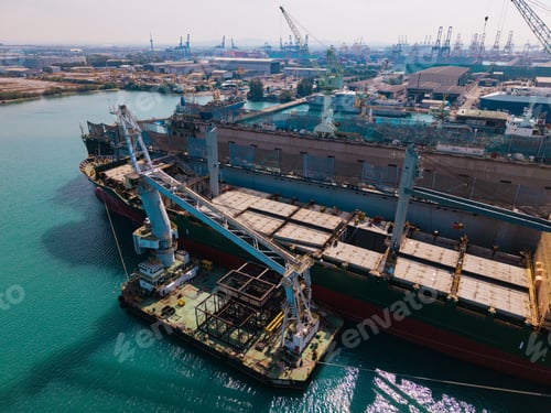 Preview: Shipyard with dry dock and large ship under construction