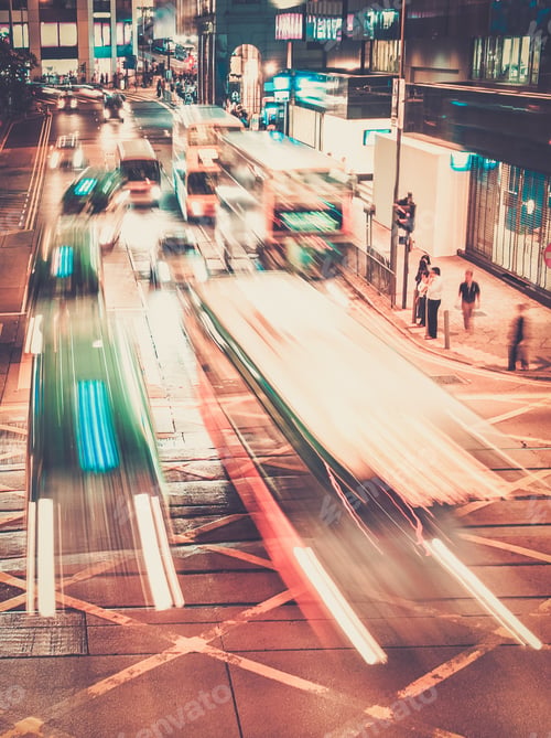 Preview: Fast moving cars at night in modern city
