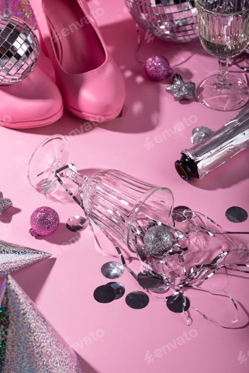 Preview: Glass of champagne with silver disco ball