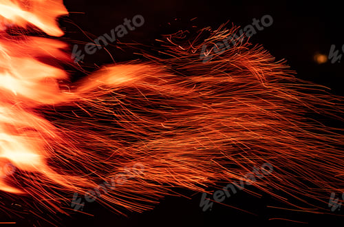 Preview: Campfire flame isolated on black background
