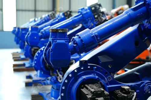 Preview: Automatics robot arms in factory floor. artificial intelligence technology concept
