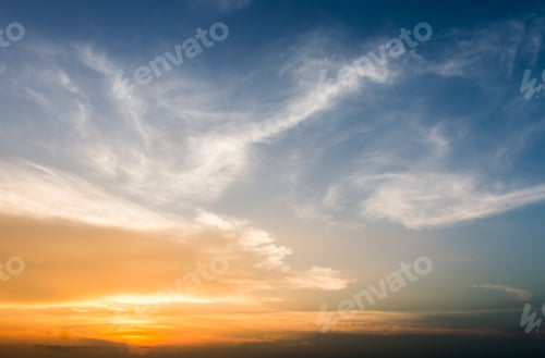 Preview: Orange Sunset Sky with Wispy White Clouds