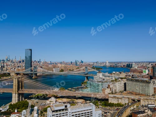 Preview: Aerial view of New York City skyline Brooklyn across the Hudson River in USA