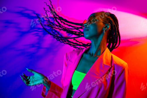 Preview: Beautiful afro woman with pigtails and stylish clothes