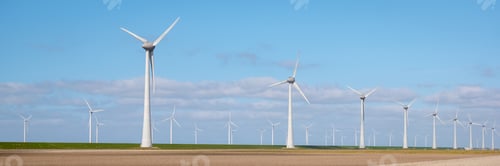 Preview: offshore windmill park with clouds and a blue sky, wind mill turbines in the Netherlands