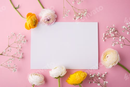 Preview: Colorful flowers on a pink background.
