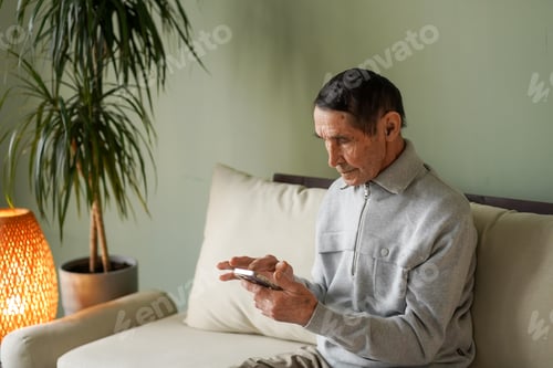 Preview: Senior Man Using Mobile Phone While Relaxing