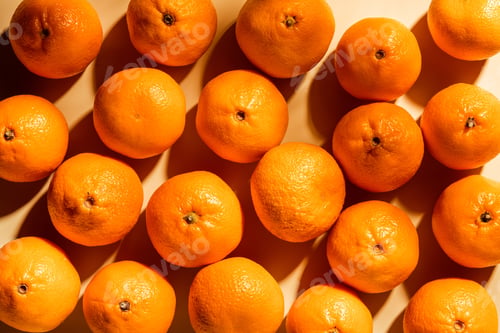 Preview: Full frame of arranged fresh wholesome tangerines on beige background