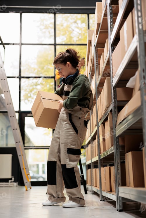Preview: Small business employee working in storage room