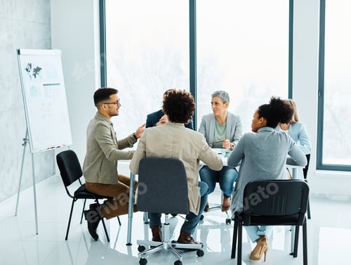 Preview: young business people meeting office teamwork group whiteboard presentation