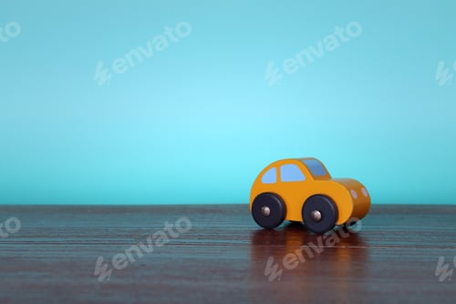 Preview: Close up image of wooden toy car with copy space for text.