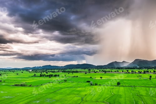 Preview: Rain storm fall mountain rice green field