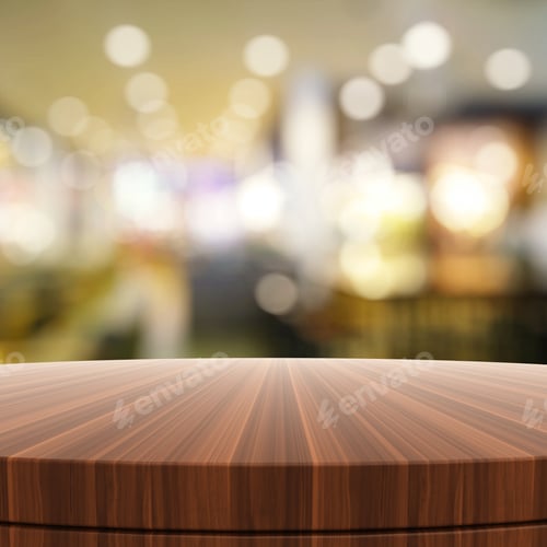 Preview: Empty Wooden Round Table And Blurred Background For Product Presentation