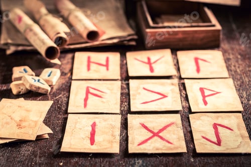 Preview: Weird diviner from futhark rune cards and antique scrolls