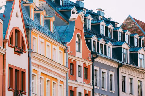 Preview: Riga Latvia. Mansard Tile Roof With Four Gable Fronted Dormer Wi