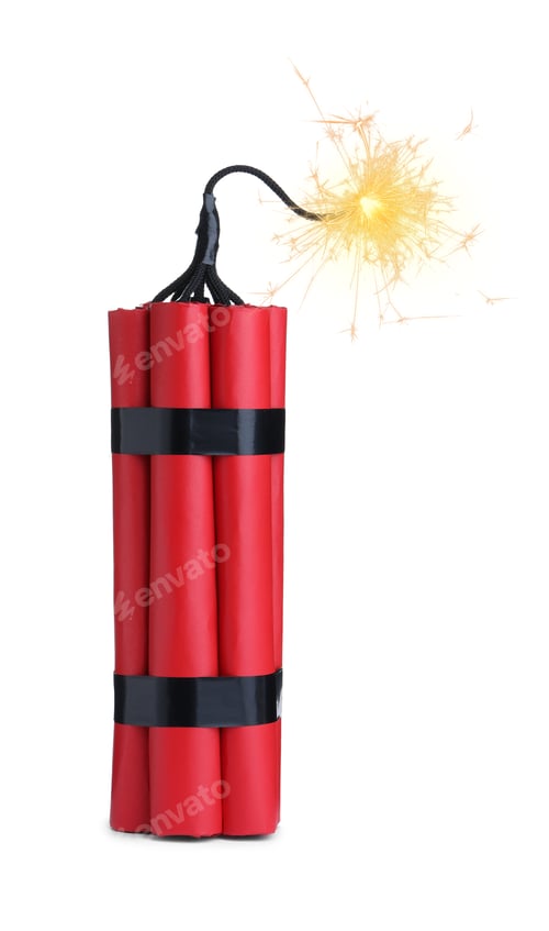 Preview: Dynamite bomb with lit fuse isolated on white