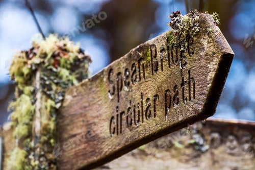 Preview: Wood sign with engraved words, 'Spean Bridge circular path' in a rustic font