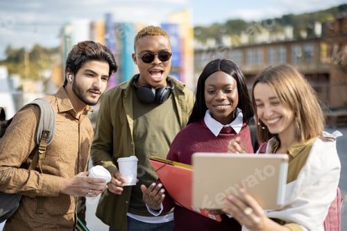 Preview: Students watch some on digital tablet outdoors