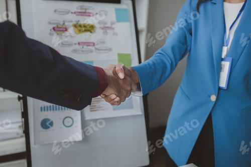 Preview: Two businessmen shake hands after a joint meeting, business venture handshake saluting, business mee
