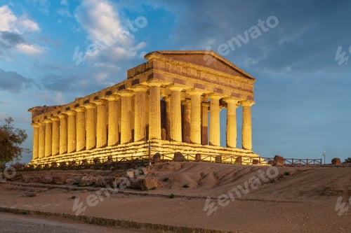 Preview: Temple of Concordia in Agrigento, Sicily, Italy at twilight.