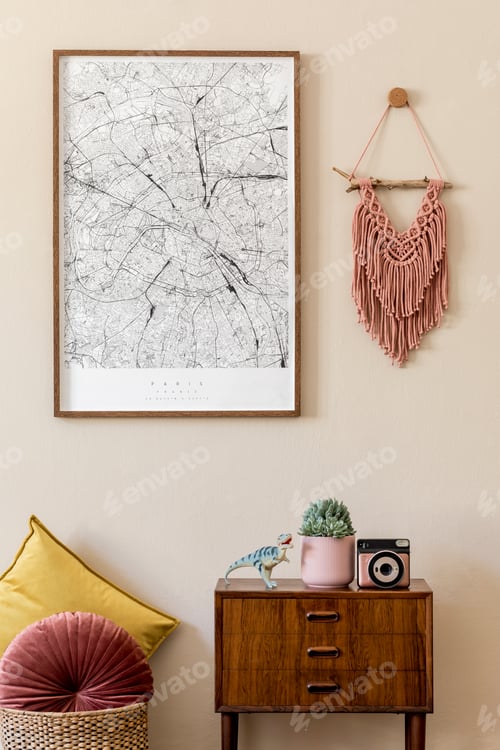 Preview: Modern scandinavian living room interior with mock up poster frame.