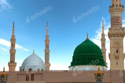 Preview: Medina , Saudi Arabia - Green Dome Close up - Prophet Mohammed Mosque , Al Masjid an Nabawi