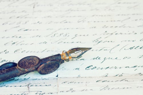 Preview: vintage quill pen and antique letter