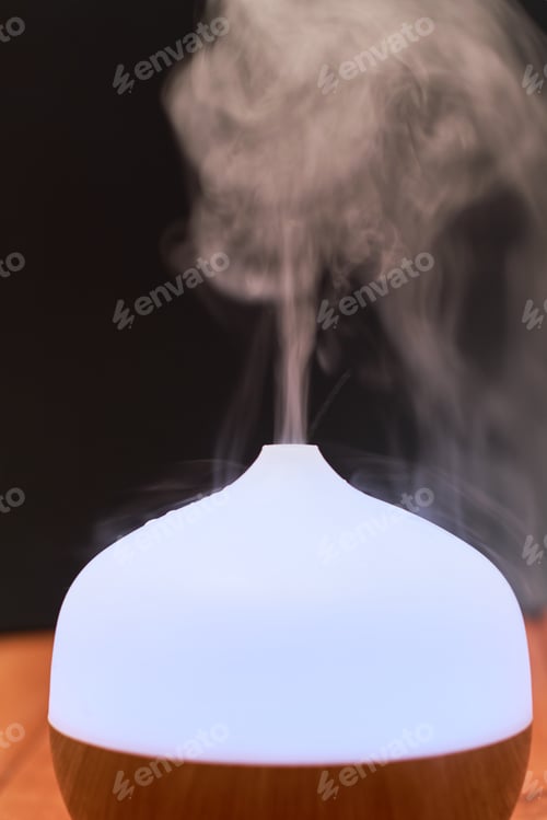 Preview: Close up of an ultrasonic aromatherapy oil diffuser in use.
