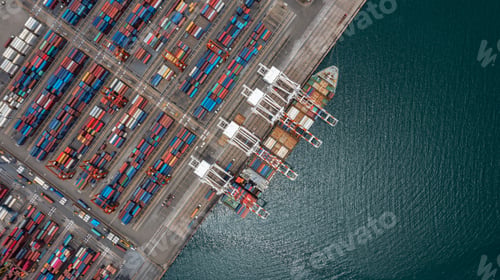 Preview: Aerial top view container ship global business logistic transportation import export container box.