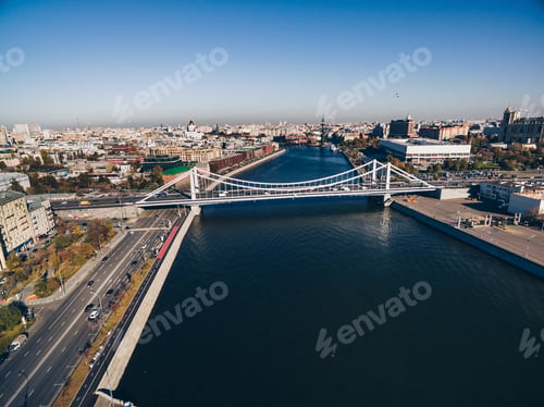 Preview: Aerial view of the Crimean (Krymsky) bridge on Moscow river in Moscow city, Russia