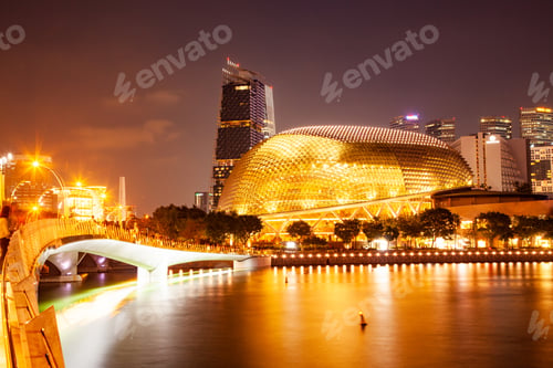 Preview: singapore skyline at the Marina during twilight