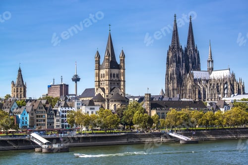 Preview: Cologne, Germany Aerial View Over The Rhine River.